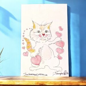 Original signed illustration❤️ Heart Kitty❤️🧡💛💚💙💜❤️💜